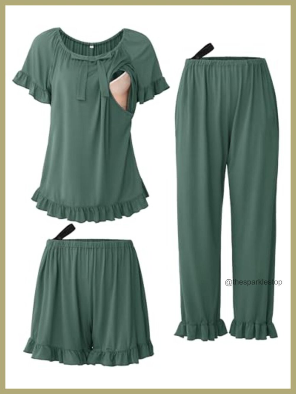 3PC Ruffle Nursing Pajama Set Bow Maternity Sleepwear Postpartum